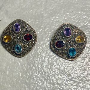 Vintage Sterling Silver Marcasite & Gemstone Earrings